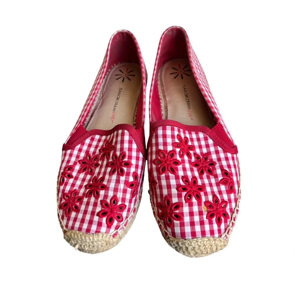 Isaac Mizrahi Live Red Gingham Floral Eyelet Espadrille Flats Womens‎ 9M